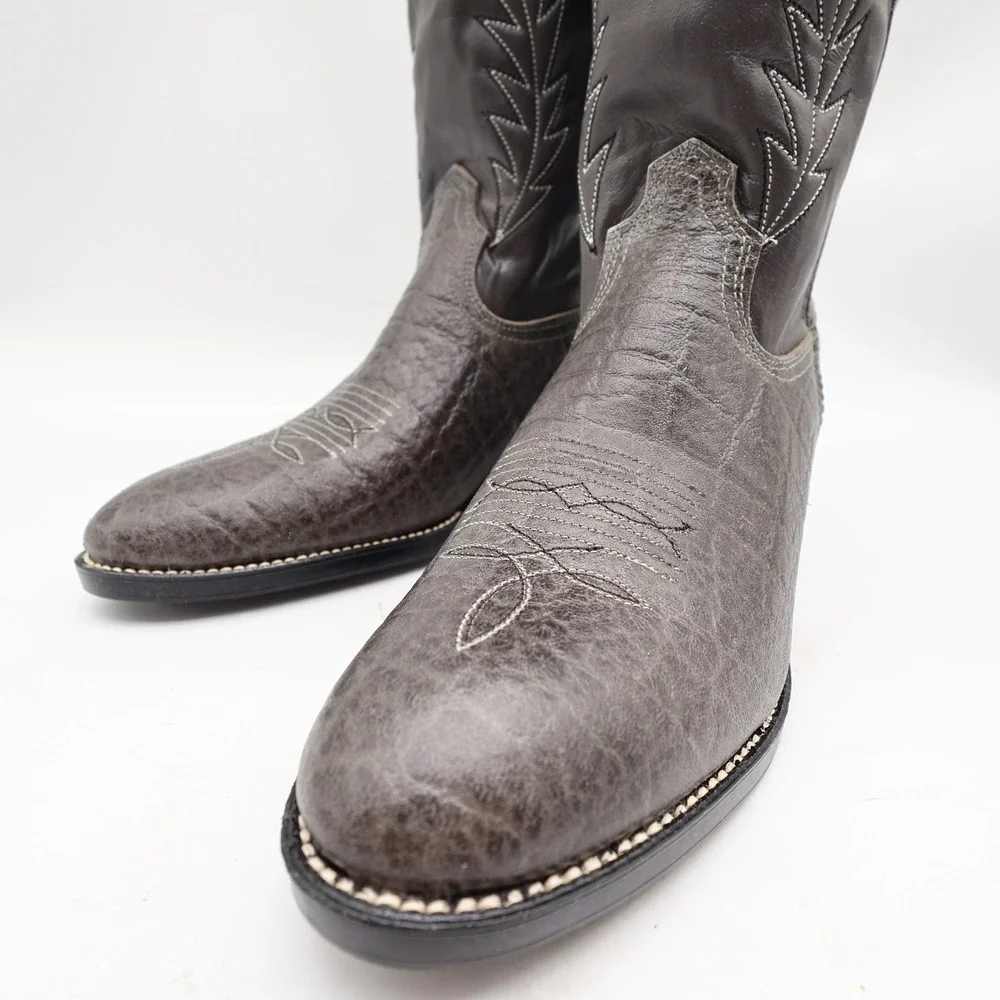 Acme 80s Western Boots Youth 3.5 D Grey Elephant Print Leather NIB 2395 Vintage